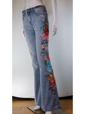 Driftwood x Free People: Farrah Floral Embroidered Flare Jeans